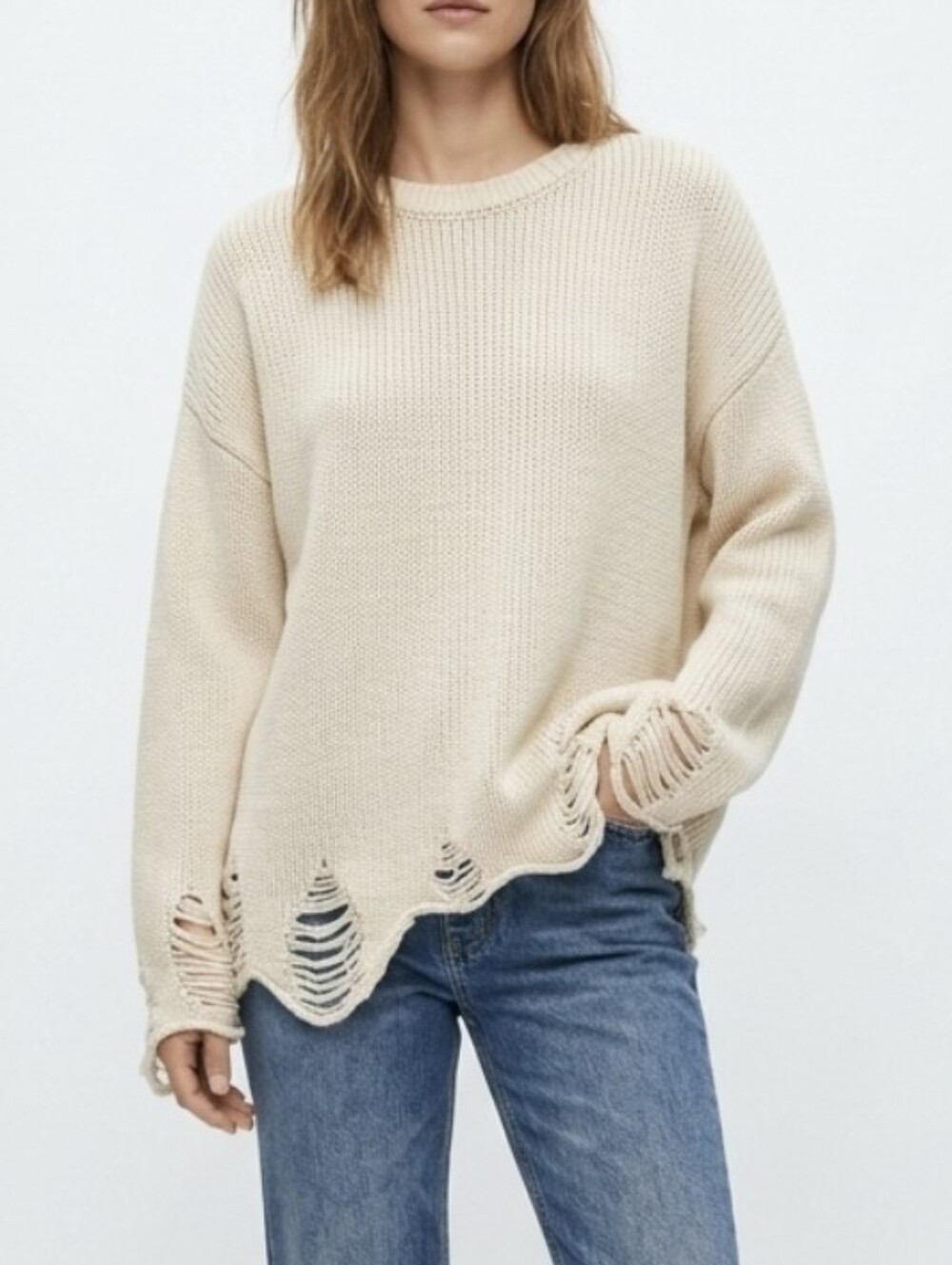 White Fox White Label Distressed Sweater Pilling Grunge Look XS Oversized